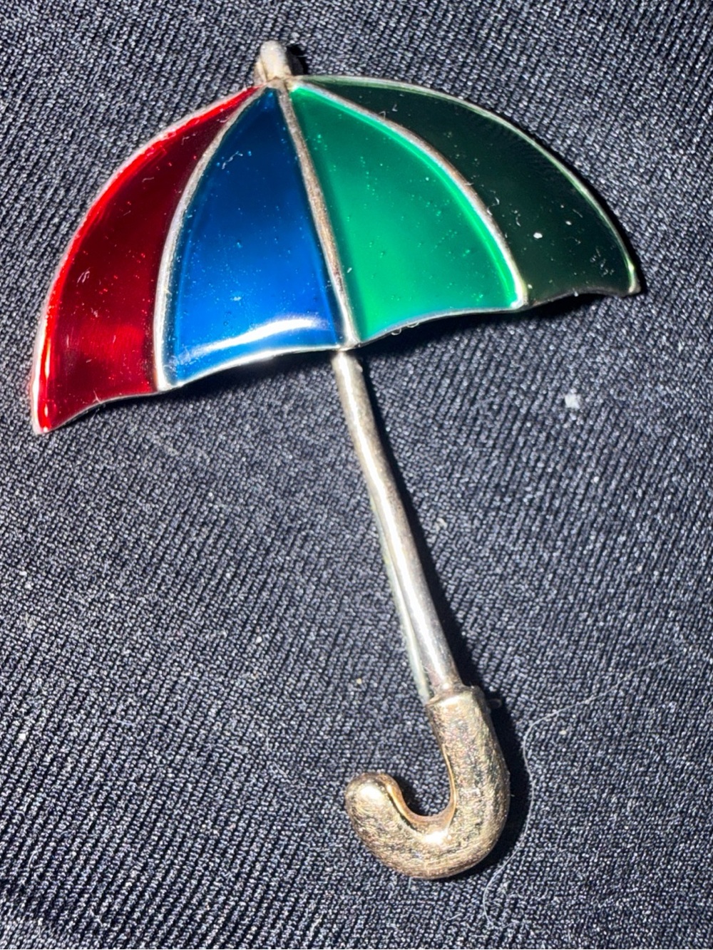 Enamel 925 Sterling Silver Umbrella Brooch Pin vintage colorful